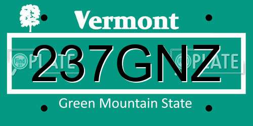 237GNZ Vermont License Plate