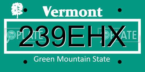 239EHX Vermont License Plate