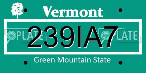 239IA7 Vermont License Plate