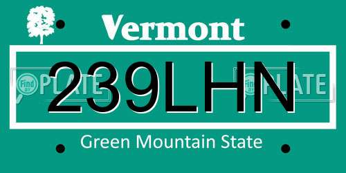 239LHN Vermont License Plate