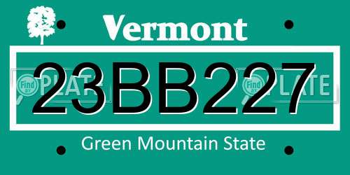 23BB227 Vermont License Plate