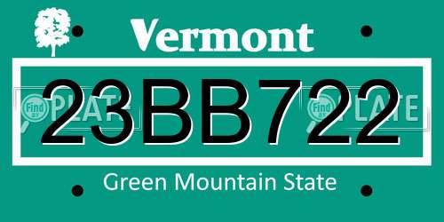 23BB722 Vermont License Plate
