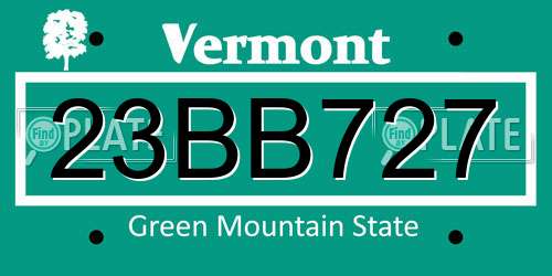23BB727 Vermont License Plate