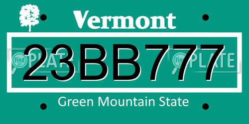 23BB777 Vermont License Plate