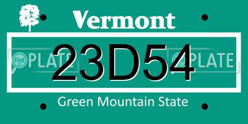 23D54 Vermont License Plate