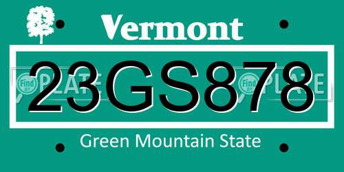 23GS878 Vermont License Plate