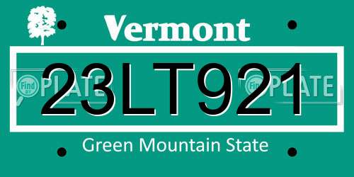 23LT921 Vermont License Plate