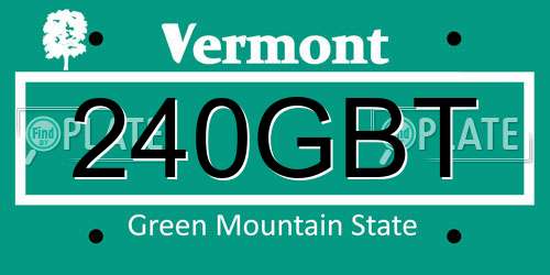 240GBT Vermont License Plate