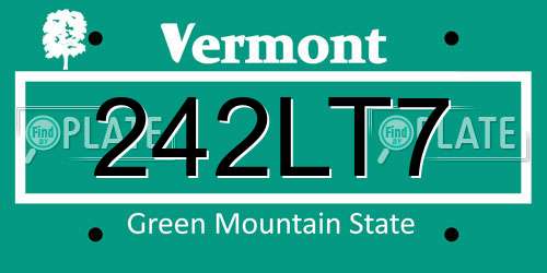 242LT7 Vermont License Plate