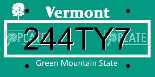 244TY7 Vermont License Plate
