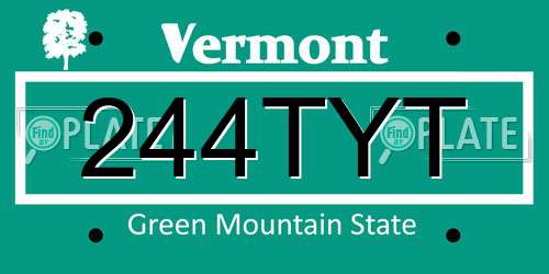 244TYT Vermont License Plate