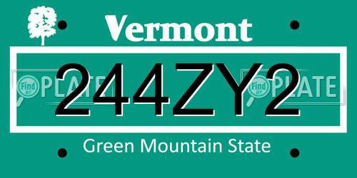 244ZY2 Vermont License Plate