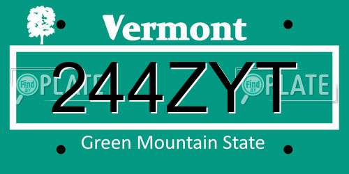 244ZYT Vermont License Plate