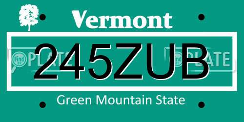 245ZUB Vermont License Plate