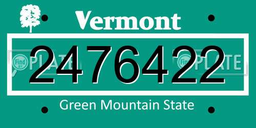 2476422 Vermont License Plate