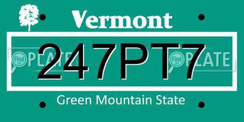 247PT7 Vermont License Plate