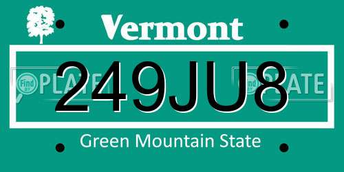 249JU8 Vermont License Plate