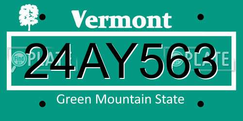 24AY563 Vermont License Plate
