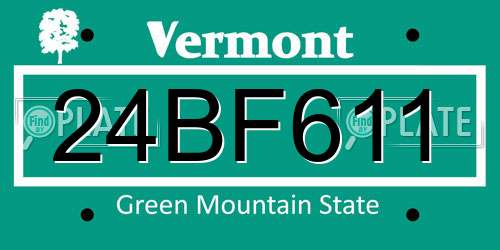 24BF611 Vermont License Plate