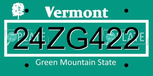 24ZG422 Vermont License Plate