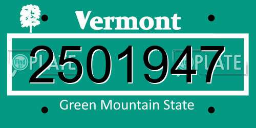 2501947 Vermont License Plate