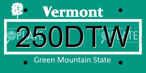 250DTW Vermont License Plate