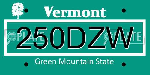 250DZW Vermont License Plate