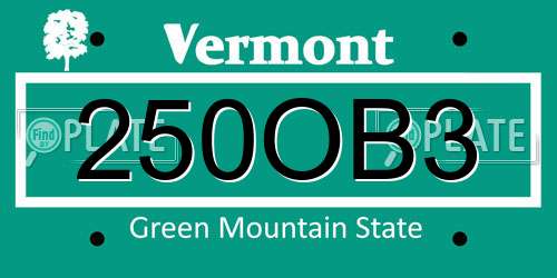 250OB3 Vermont License Plate