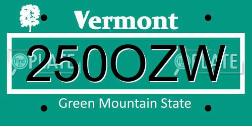 250OZW Vermont License Plate