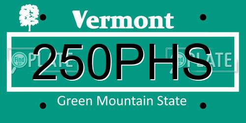 250PHS Vermont License Plate