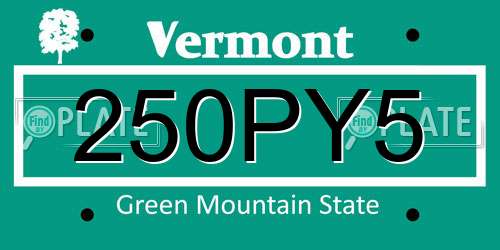 250PY5 Vermont License Plate