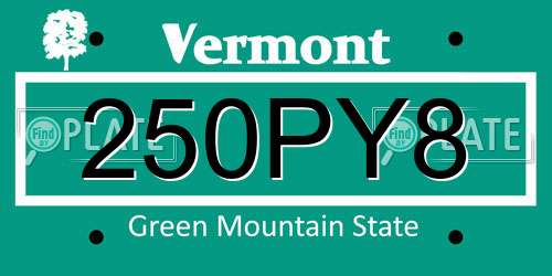 250PY8 Vermont License Plate