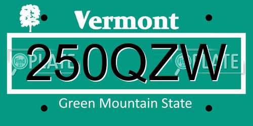 250QZW Vermont License Plate