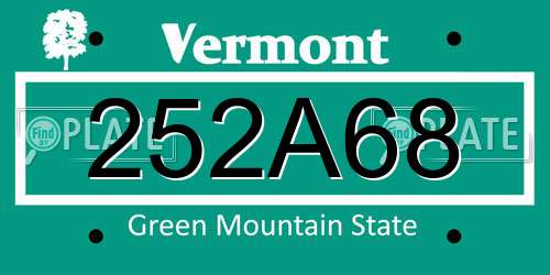 252A68 Vermont License Plate