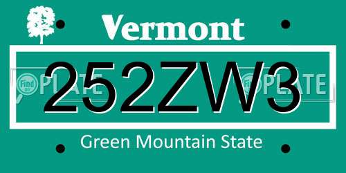 252ZW3 Vermont License Plate