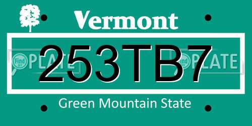 253TB7 Vermont License Plate