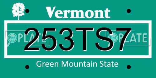 253TS7 Vermont License Plate