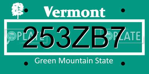 253ZB7 Vermont License Plate
