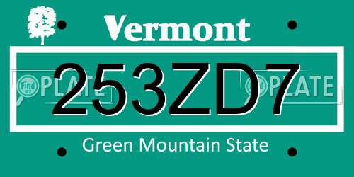 253ZD7 Vermont License Plate