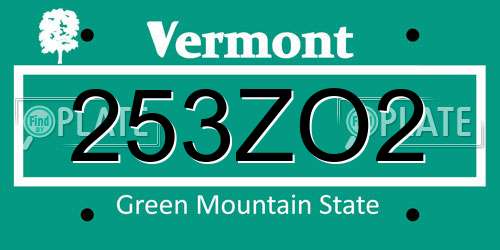 253ZO2 Vermont License Plate