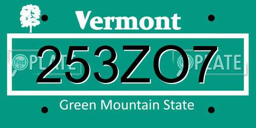 253ZO7 Vermont License Plate