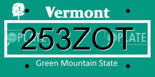 253ZOT Vermont License Plate