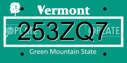 253ZQ7 Vermont License Plate