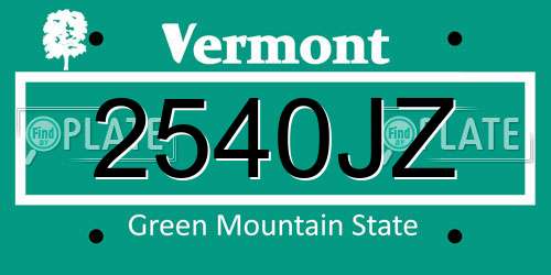 2540JZ Vermont License Plate