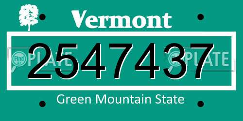 2547437 Vermont License Plate
