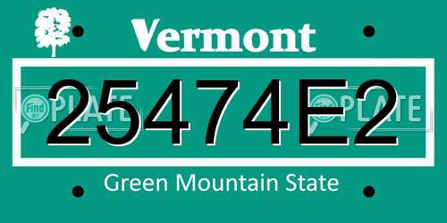25474E2 Vermont License Plate