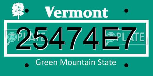 25474E7 Vermont License Plate