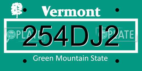 254DJ2 Vermont License Plate