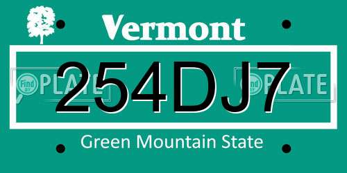 254DJ7 Vermont License Plate