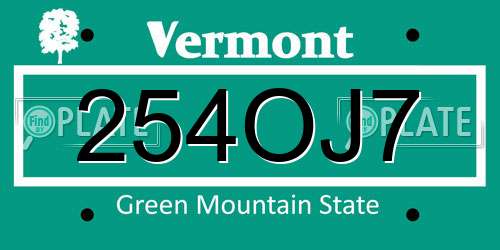 254OJ7 Vermont License Plate